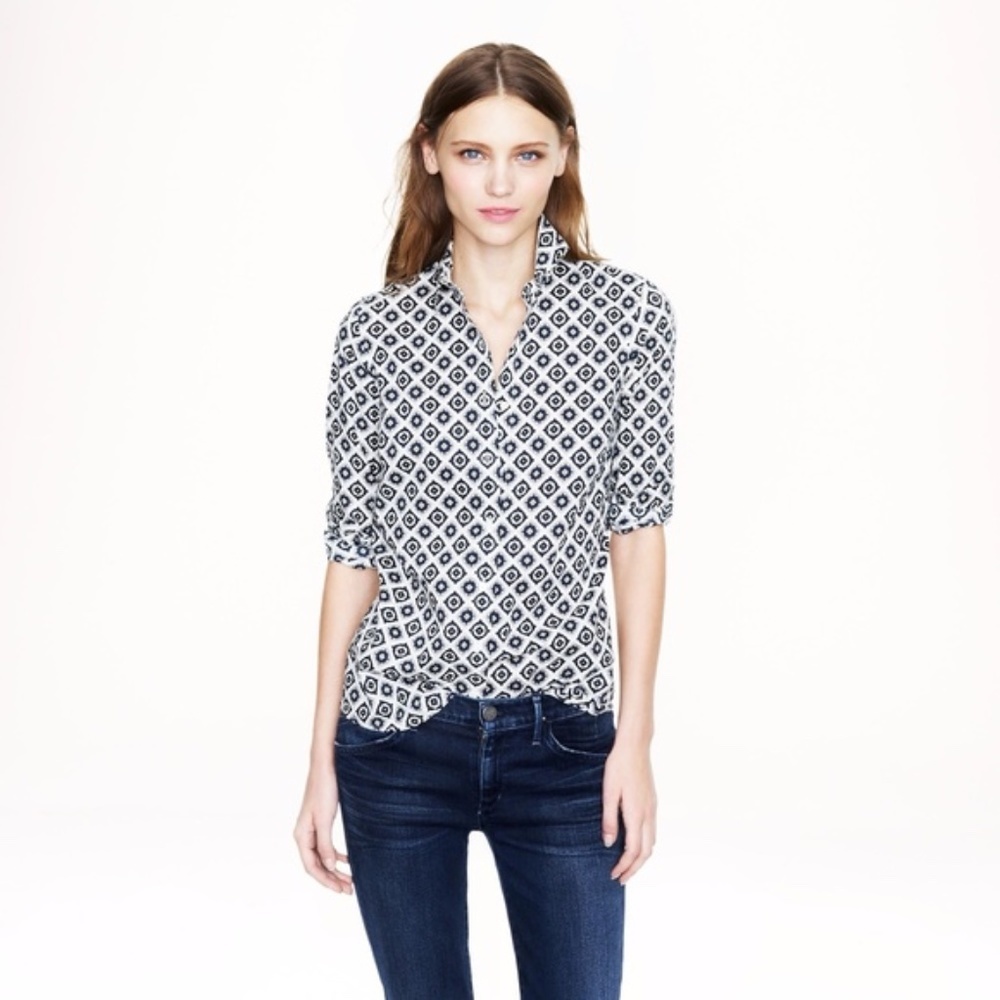 J. Crew Foulard Blue Medallion Perfect Shirt - Picture 1 of 12